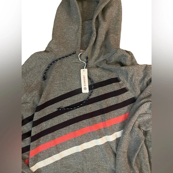Sundry Diagonal Stripe Hoodie- Heather Grey Size Large - Picture 7 of 10